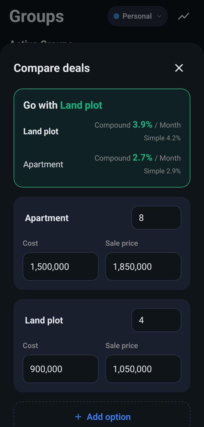 Compare deals by monthly return