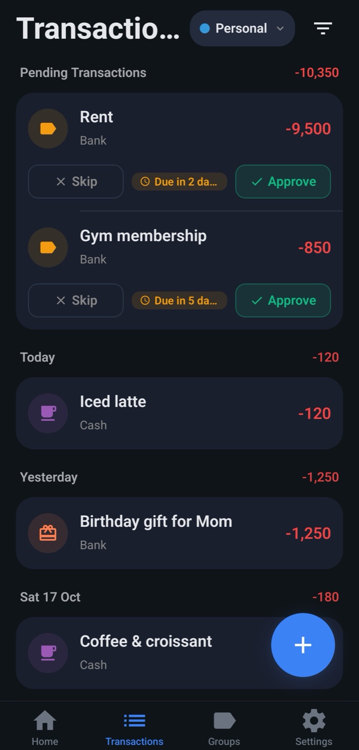 Transactions with upcoming bills